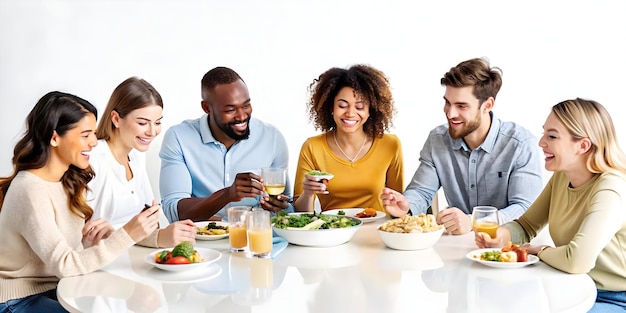 Uśmiechnięci użytkownicy przy stole